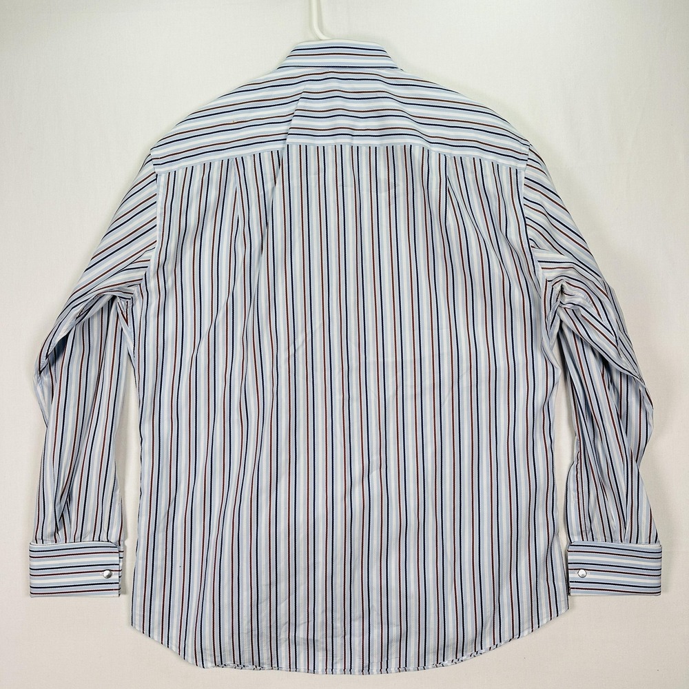 Ermenegildo Zegna Dress Shirt Mens 17 French Cuffs Blue Brown Stripe Long Sleeve - Picture 3 of 9